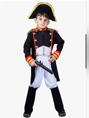 Kids  Napoleon Costume with Gold Trim and Red Accents Fits 7-9 Year Olds